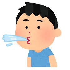 飲み物が口からこぼれるイラスト