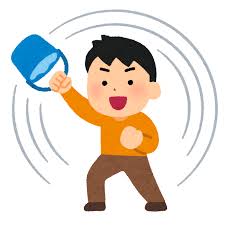 バケツを振り回しているイラスト